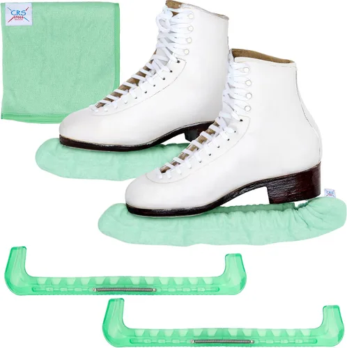 Vista 14 de CRS Cross - Juego de regalo de protectores de patines sobre hielo, guardas de tela y toallas, cubiertas suaves para cuchillas de patinaje artístico