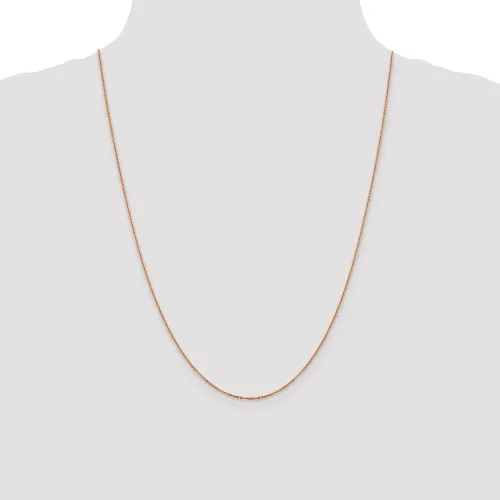 Vista 2 de Collar de cadena con cable plano de oro rosa de 14 quilates, 0.043in, con cierre seguro de langosta