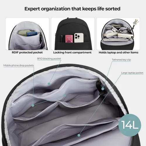 Vista 7 de Travelon Mochila antirrobo Metro con bolsa de bloqueo RFID Negro
