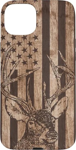 Vista 9 de Funda de madera para iPhone 16 con diseño de ciervo de cola blanca para caza cazador de bandera estadounidense