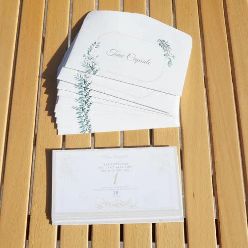 Vista 8 de Tarjetas de mensaje de cápsula de tiempo para baby shower o primer cumpleaños, tarjetas de diseño especial para contenedor de cápsula de tiempo