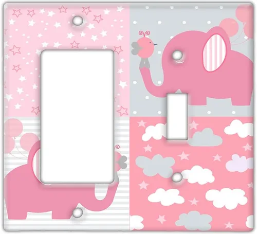 Vista 6 de Decorative Wall Switch Cover Plate - Baby Elephant in Pink Wall Decor Switch Plate - Cute Additional Nursery Room Decor for Girls and Baby Shower