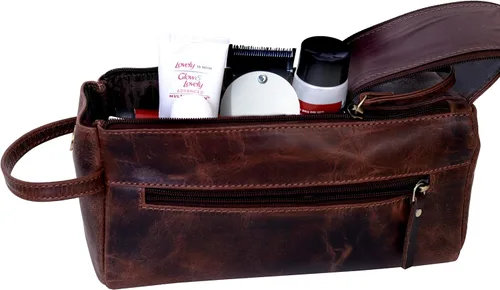 Vista 8 de Kit de viaje de cuero Dopp Neceser Hombre Afeitado Mujeres y Hombres Caso Bolsas Organizador Baño Kit de Afeitar