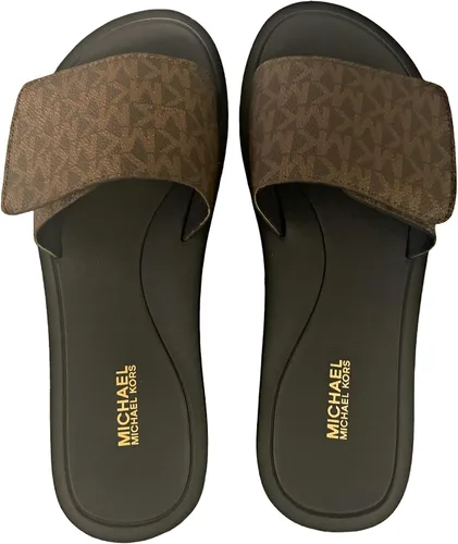 Vista 2 de Michael Kors MK Signature Logo Print Wade Slide, Marrón