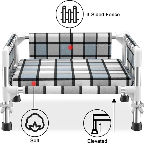 Vista 3 de Cama elevada elevada para perros al aire libre – Cuna fresca y lavable para perros con barandilla, cama de malla de algodón duradera y transpirable