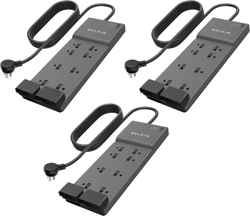 Vista 7 de Belkin - Tira de alimentación con protector contra subidas de tensión con 8 salidas, cable de extensión resistente de 6 pies de largo con enchufe