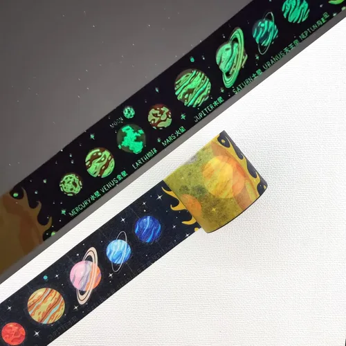 Vista 5 de YUBBAEX Juego de cinta adhesiva luminosa de galaxia Washi que brilla en la oscuridad, decoración para artes, manualidades, suministros de diario