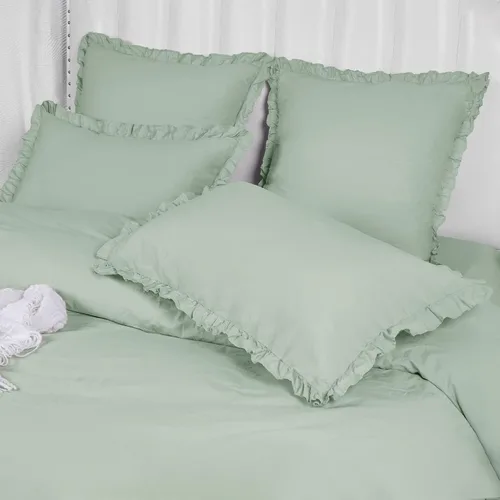 Vista 2 de PHF Fundas de almohada 100% algodón lavado con volantes, tamaño estándar, paquete de 2 fundas de almohada de 20 x 26 pulgadas, sin relleno, fundas