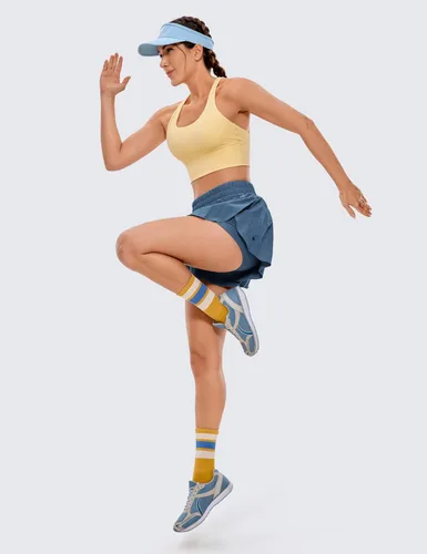 Vista 31 de CRZ YOGA Pantalones cortos de correr 2 en 1 para mujer, cintura alta, secado rápido, para atletismo, gimnasio, descanso, entrenamiento, lindas