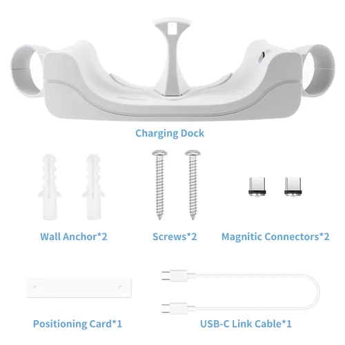 Vista 6 de VeeR Charging Dock for Quest 2VR Headset Charging Stand Compatible with Meta Quest 2 Accessories Wall Mount Charger Station USB-C Link Cable - White