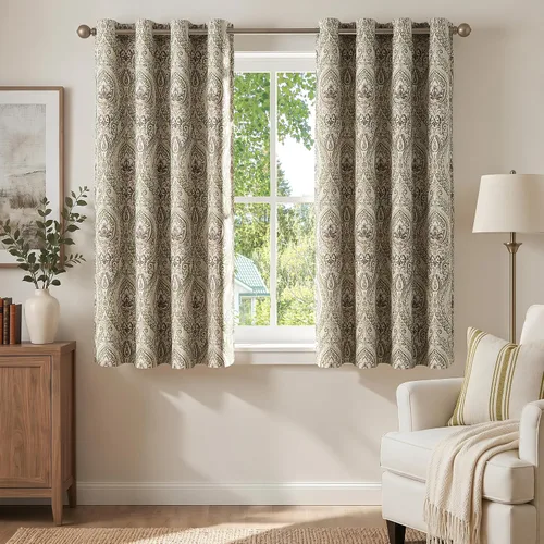 Vista 22 de jinchan Cortinas de lino texturizadas para oscurecer la sala de estar, 54 pulgadas de largo, cortinas de medallón para dormitorio, tratamientos