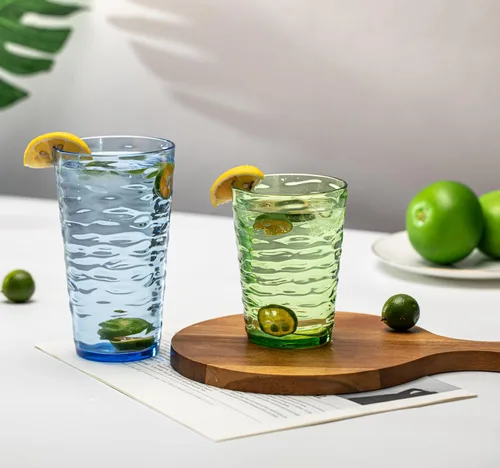 Vista 5 de Vasos de plástico de 20 onzas, vasos de acrílico de alta calidad, juego de 6 vasos azules reutilizables, apilables, sin BPA, a prueba de roturas