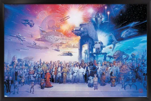 Vista 7 de Trends International Star Wars: Saga - Póster de pared de galaxia, 14.72 x 22.37 pulgadas, versión enmarcada de madera de granero