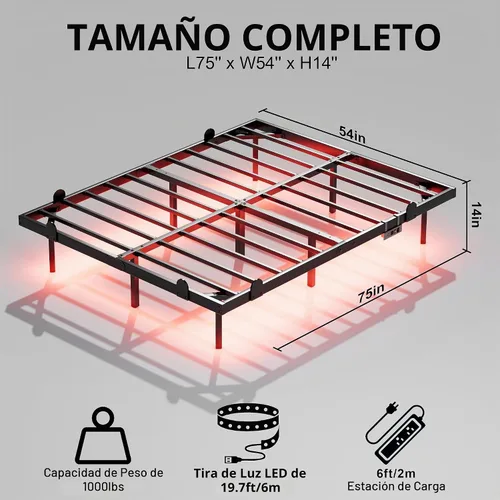 Vista 2 de LUKIROYAL Marco de cama flotante tamaño completo con luces LED inteligentes y estación de carga - Marco de cama LED moderno con luces, fácil