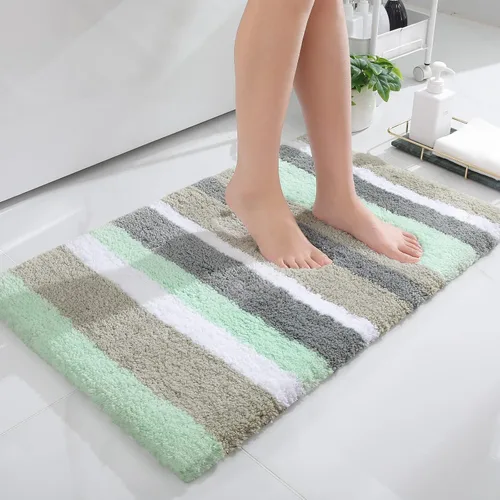 Vista 15 de Buganda - Alfombras de baño de microfibra con rayas, extra gruesas, suaves y peludas, absorbentes, lavables a máquina, para baño, bañera y ducha
