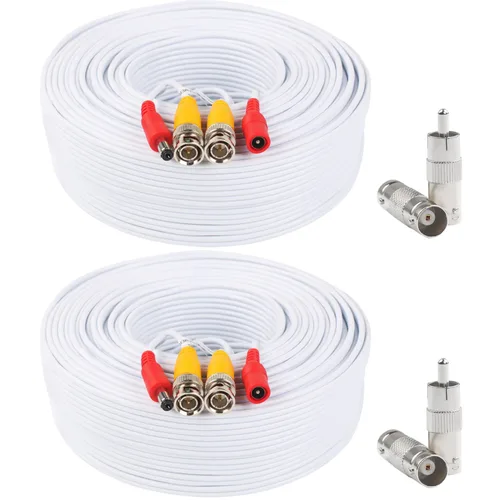 Vista 8 de Postta BNC Cable de alimentación de video (paquete de 2 unidades de 25 pies) Cable de cámara de seguridad de video con cuatro conectores