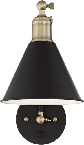 Vista 6 de 360 Lighting Wray - Lámpara de pared moderna con brazo oscilante ajustable para interiores con cable, juego de 2 lámparas de latón antiguo negro