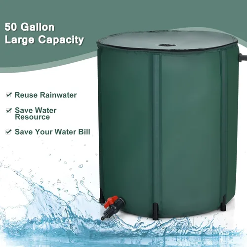 Vista 3 de S AFSTAR Barril de lluvia plegable, tanque de almacenamiento plegable para recolección de agua, resistente a la intemperie, contenedor de lluvia