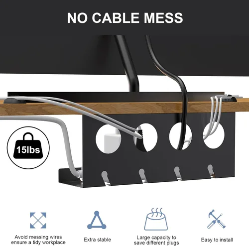 Vista 6 de Organizador de cables debajo del escritorio, paquete de 2 bandejas de metal súper resistentes para cables y regletas de alimentación (12.6 pulgadas)