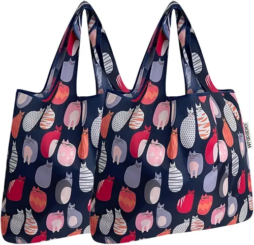 Vista 21 de allydrew Bolsa plegable de nailon para comestibles reutilizable (Set de 2), Ballenas Azules