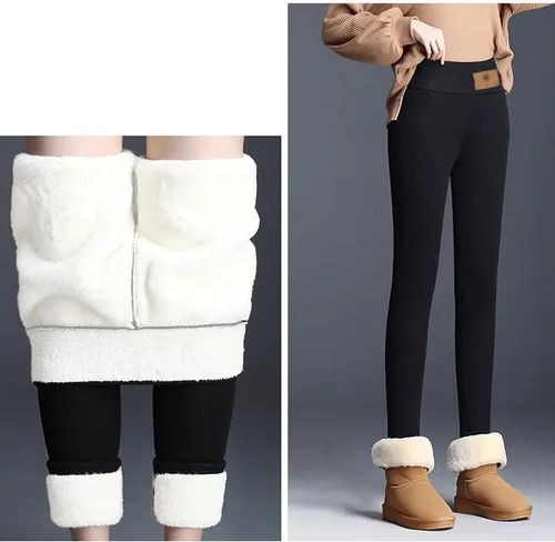 Vista 4 de INESVER Pantalones térmicos de yoga para mujer, cálidos, de cintura alta, con forro polar, mallas gruesas de cachemira para entrenamiento y correr