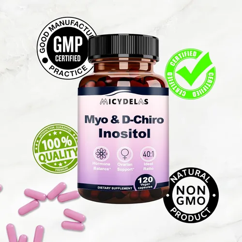 Vista 7 de Suplemento de mio-inositol y D-chiro inositol para mujeres, equilibrio hormonal y apoyo a la salud femenina, proporción ideal de 40:1 por porción