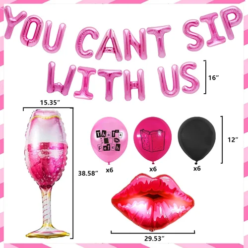Vista 2 de LaVenty Decoración de fiesta con texto en inglés «You Can't Sip With Us», decoración de fiesta de cumpleaños de niña significativa para despedida