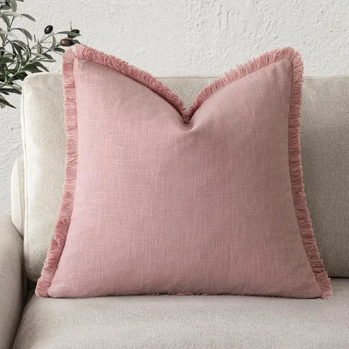 Vista 13 de Foindtower Fundas de almohada decorativas de lino con flecos, acogedora funda de cojín bohemia estilo farmhouse con borlas, funda de almohada