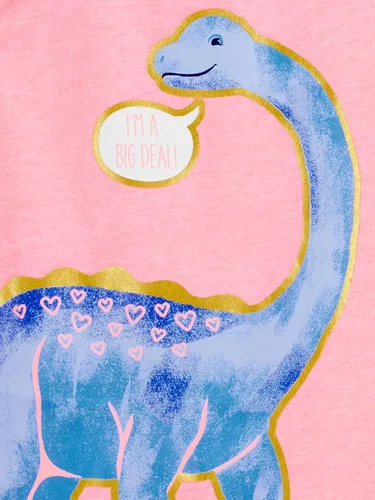 Vista 6 de Simple Joys by Carter's Camisas y tops de manga corta para niñas, paquete de 3 Corazones grises/dinosaurio rosa/impresión de texto blanco