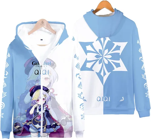 Vista 3 de SIAOMA Genshin Impact - Chaqueta con capucha y cremallera unisex con cordón 3D
