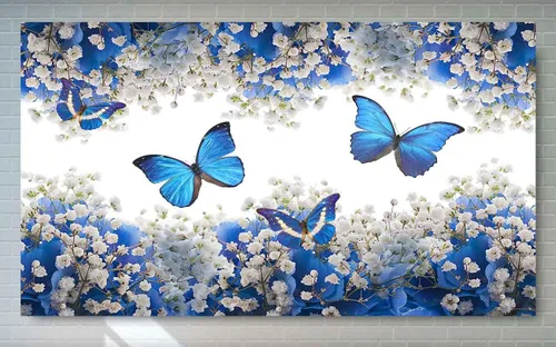 Vista 5 de BJXTGU168 - Telón de fondo de mariposas para cumpleaños, flores azules de gypsophila, telón de fondo de fotos para decoraciones de fiestas temáticas