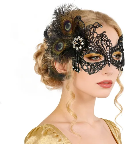 Vista 8 de JISEN Máscara de mascarada para mujer, máscara veneciana de Mardi Gras para carnaval, fiesta de cosplay