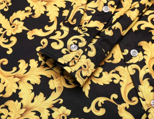 Vista 6 de Daupanzees Camisa de vestir con estampado de lujo de manga larga para hombre