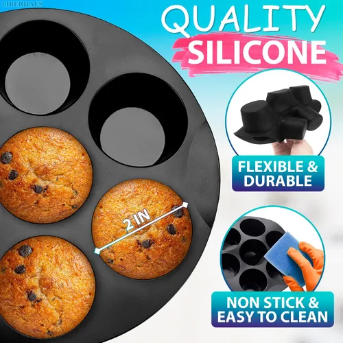 Vista 3 de Molde de silicona para muffins para freidora de aire (7 tazas) – Molde de silicona redondo de 6.9 pulgadas compatible con freidoras de 3.5 a 5.8 l