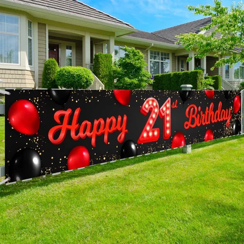 Vista 51 de Cartel de feliz cumpleaños número 10 color rojo y negro, globos para decoración temática para patio, jardín, niñas, mujeres, princesas, decoraciones
