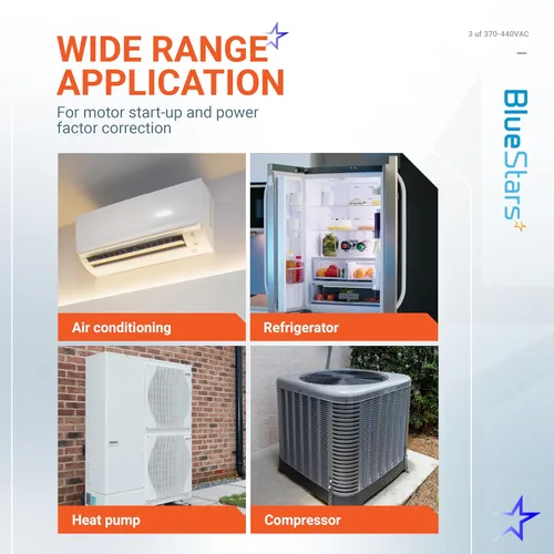 Vista 13 de Blue Stars - Repuesto de condensador de arranque ovalado 3 µF/MFD ± 5% 370/440 VCA 50/60 Hz eléctrico, para aire acond. central, bomba de calor