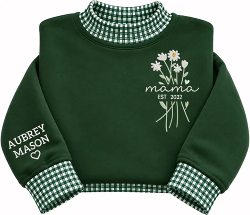 Vista 14 de NAZENTI Personalized Flower Sweatshirt for Women, Embroidered Grandma Gift G08.