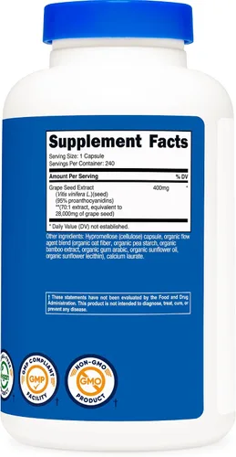 Vista 5 de Nutricost - Extracto de semilla de uva 28,000 mg, 240 cápsulas - Sin OMG, sin gluten, apto para vegetarianos