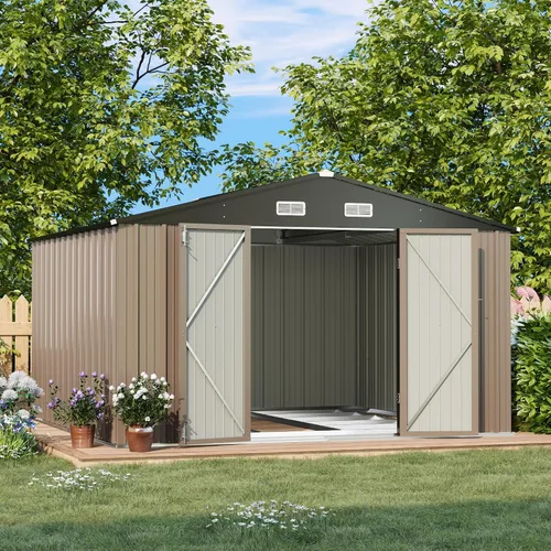 Vista 14 de Patiowell - Cobertizo de 3 x 3 pies para herramientas, pequeño, con techo inclinado y puerta individual con cerradura, para exteriores, patio