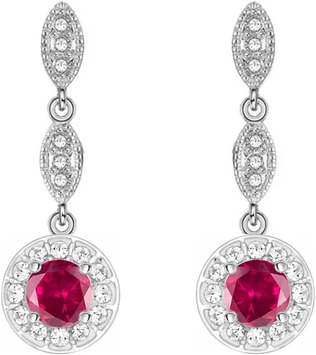 Vista 5 de Crystalline Azuria Aretes colgantes con cristales redondos de circonita chapada en oro blanco de 18 quilates para mujer