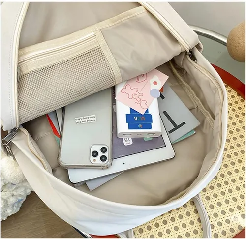 Vista 6 de AONUOWE Mochila preppy con peluches linda mochila para adolescentes y niñas, bolsas escolares ligeras de academia, bolsa escolar de estética sólida