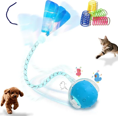 Vista 8 de Pelota de juguetes interactivos para gatos y perros de interior, juguete automático para gatos con evitación inteligente de obstáculos, chirridos