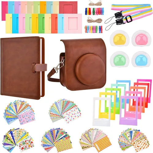 Vista 11 de Sunmns Kit de accesorios compatible con cámara instantánea Instax Mini 12, incluye funda para álbum, calcomanías para marcos de fotos, filtros