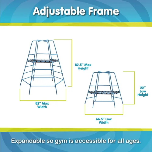 Vista 3 de Explorer 2 Jungle Gym - Juego de escalada con marco de acero ajustable, toldo y plataforma resistentes a la intemperie, juego al aire libre