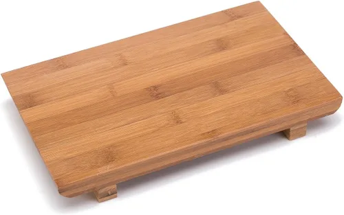 Vista 5 de Juego de 2 platos Geta de bambú para sashimi, vajilla de estilo japonés, bandeja de corte de bambú (8.2 pulgadas de largo x 4.7 pulgadas de ancho)