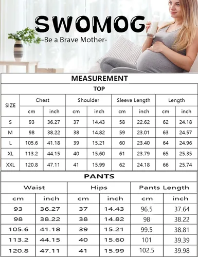 Vista 7 de SWOMOG Conjunto de bata de maternidad para mujer, pijama de lactancia para lactancia materna