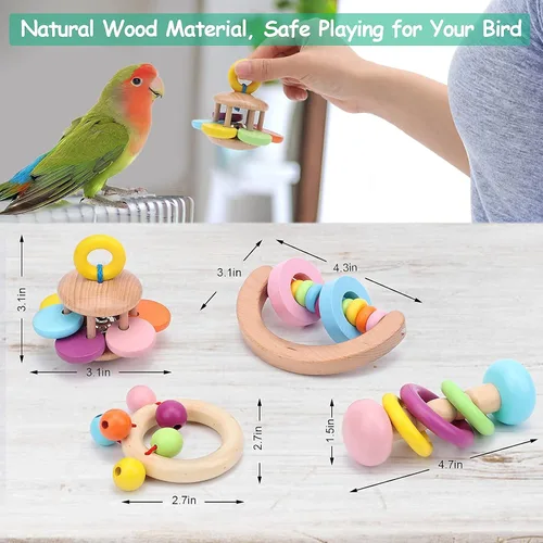 Vista 4 de Juguetes interactivos de mano para pájaros grandes para loro de pie, paquete de 4