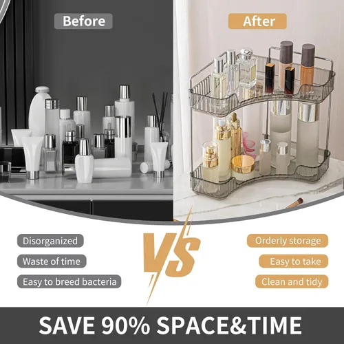 Vista 2 de YCIA&DONE Organizador de esquina para mostrador de baño, organizador de maquillaje para tocador, bandeja de perfumes cosméticos para el cuidado