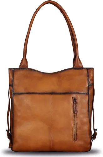 Vista 3 de Bolso de hombro de cuero genuino para mujer, bolso retro con asa superior, hecho a mano, bolso cruzado vintage, L