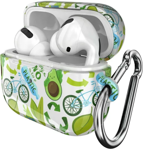 Vista 2 de Funda compatible con Airpods Pro Airpods 1, 2, 3 generación, sostenible, de cuerpo completo, diseño ecológico, funda de plástico con llavero Go